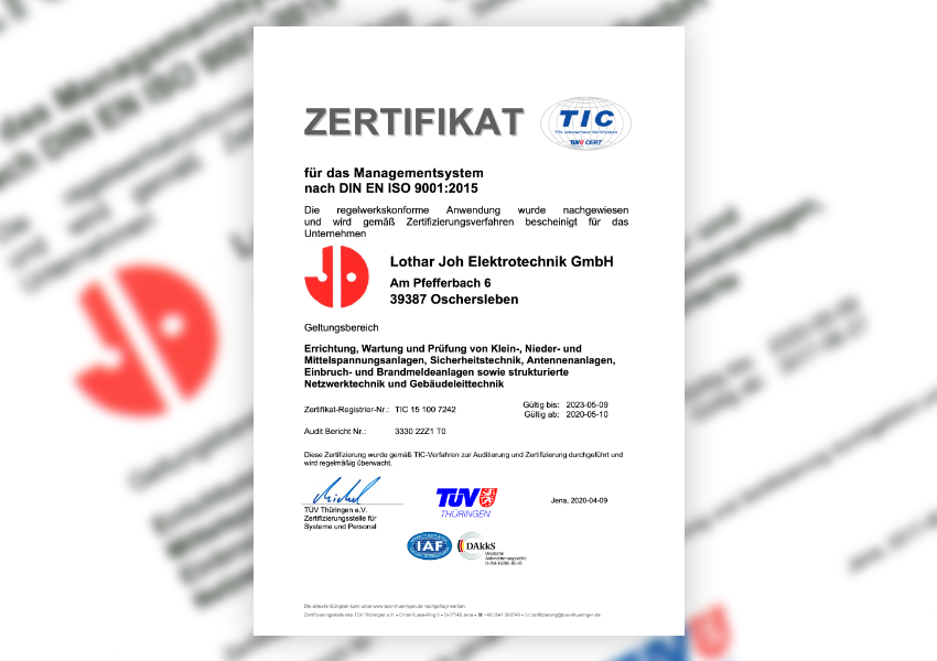 Zertifikat Managementsystem nach DIN EN ISO 9001:2015