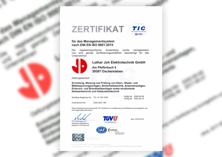 Zertifikat Managementsystem nach DIN EN ISO 9001:2015